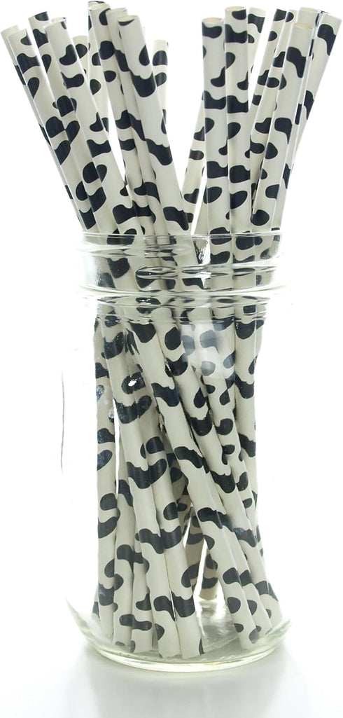 Food With Fashion Cow Party Straws - Cute Disposable Straws for Drinking, Cowhide Printed for Barnyard Party, 25 Pack...