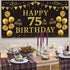 Trgowaul 75th Birthday Backdrop Gold and Black 5.9 X 3.6 Fts Happy Birthday Party Decorations Banner for Women Men Photography Supplies Background...