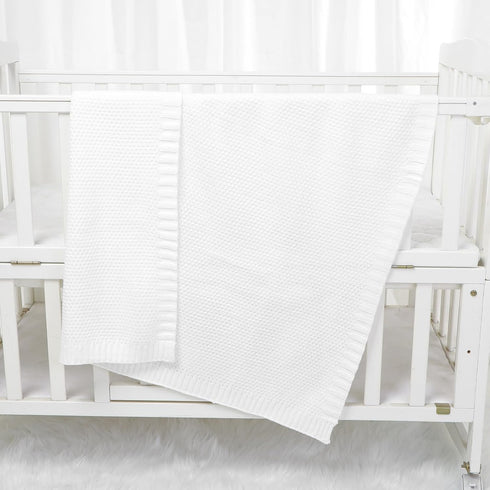 mimixiong Baby Blanket Knit Swaddle Blanket Soft Warm Crochet Neutral Receiving Unisex Baby Blanket for Boys and Girls White 40 x 30 inches...