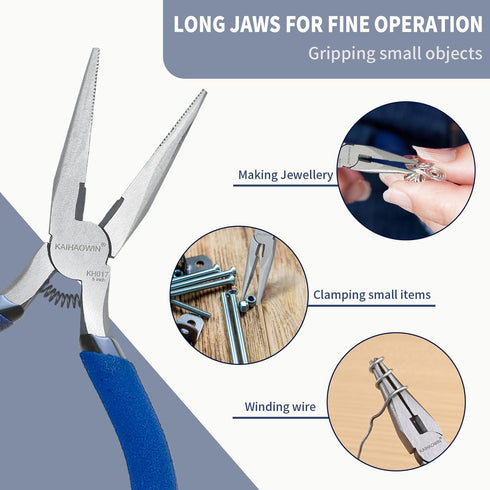 Mini Needle Nose Pliers 5"-5 Pack KAIHAOWIN Small Long Nose Pliers with Wire Cutters, Spring Loaded Thin Needle Nose Pliers, Precision Pliers Set ...