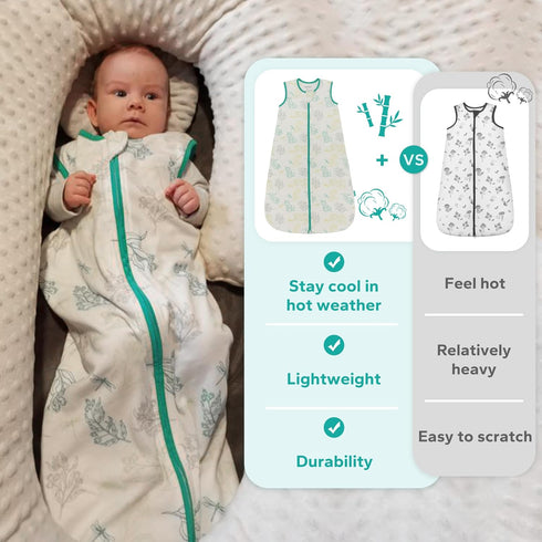 Bamboo Sleep Sack, 0.5 TOG Baby Wearable Blanket Sleep Sack 6-12 Months for Spring and Summer, Plant...
