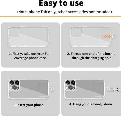 2pcs Transparent Phone Tether Tabs for Clear Phone Cases, Cell Phone Tether Replacement for iPhone Smartphone Case (Square Type - Silver Buckle)...