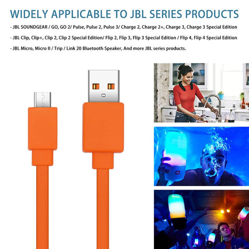 JAINTA USB Fast Power Charging Charger Cable Cord Compatible with for JBL Wireless Bluetooth Speaker Earphone Headphone - 3.3FT & Orange...