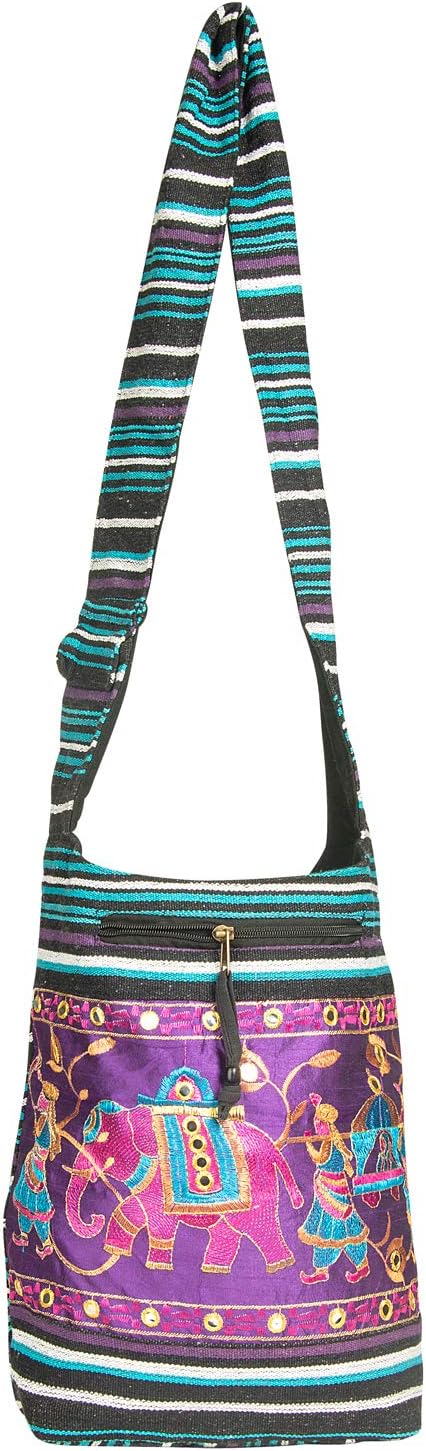 TribeAzure Elephant Hobo Shoulder Bag Cotton Sling Crossbody Handbag Boho Hippie Books Market Spacious Colorful Roomy Casual...