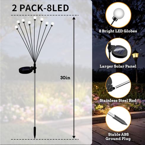 Solar Garden Outdoor Lights - 2 Pack 16LED Solar Powered Firefly Lights Waterproof Swaying Garden Fairy Bulbs for Yard Patio Path Pathway Landscap...