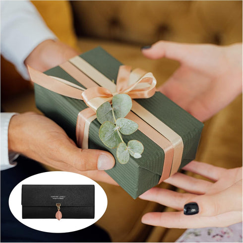 FuninCrea Purses for Women with Leaf Pendant, PU Leather Ladies Purse with Metal Snap Button, Bifold Womens Purse Long Leather Purse with Multiple...