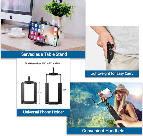 Phone Tripod, Portable Flexible Tripod for iPhone Android Cell Phone with Remote and Universal Clip, Small Tripode iPhone Stand Camera Holder for ...