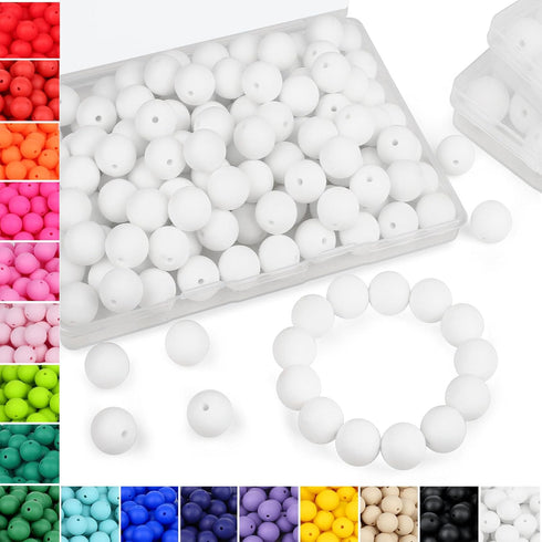 70Pcs Silicone Beads, 15mm White Silicone Beads Bulk for Keychain Making Rubber Round Silicone Beads for DIY Bracelets and Necklace Crafts Making ...