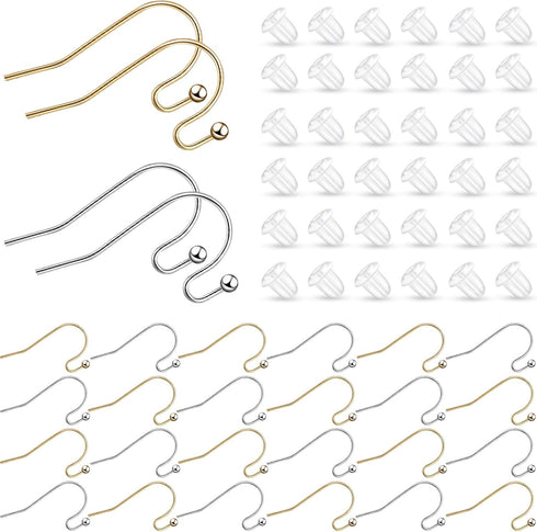 220 Pieces French Earring Hooks Ear Wire Ball Dots in Gold and Silver with 220 Pieces Clear Earring Backs Kit for Jewelry Making Bag Gift...