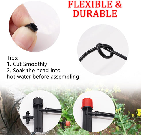 50FT 1/4" Blank Distribution Tubing Drip Irrigation Tubing Drip Irrigation Hose, Garden Watering Tube Line with 15PCS Drip Irrigation Barbed Conne...