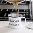 Golden Hills Mercantile Bacon Grease Saver with strainer - rustic mid-century modern farmhouse design, white enamel on metal, 4 inch x 4 inch vint...