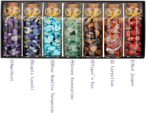 SUNYIK 7 Chakra Stone Wishing Bottles Set of 7, Tumble Chip Crystal Healing Reiki Wicca Stones Kit...