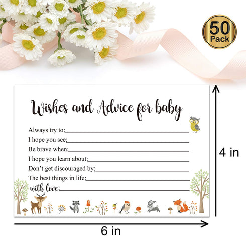 Giftideaworkshop 50 Woodland Baby Shower Wishes and Advice for The Mom-to-Be? Baby Advice Cards for Baby Shower Game?4X6 inch....