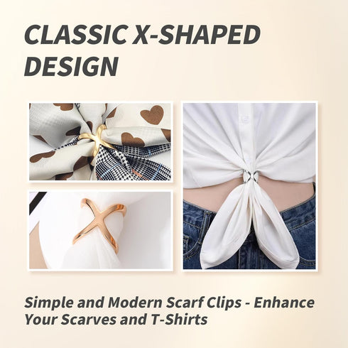 3PCS X-Shaped Scarf Ring Buckles Modern Fashion Accessories for Women's Scarves Shawls and T-Shirts Elegant Silk Scarf Clips...