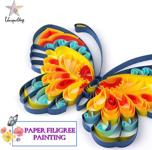 Uniquilling Quilling Paper Quilling Kit for Adults Beginner, 8 * 10-inch Blue Butterfly, Exquisite DIY Paper Filigree Painting Kits Quilling Tools...