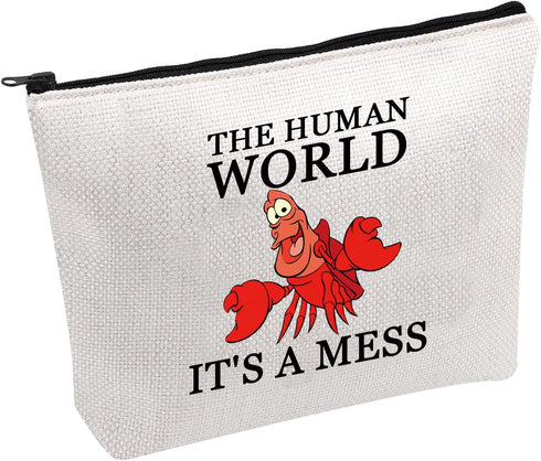 FOTAP Sebastian Movie Inspired Gift The Human World It’s A Mess Cosmetic Bag Mermaid Movie Fan Gift Sebastian Crab Quote Makeup Bag (A MESS)...