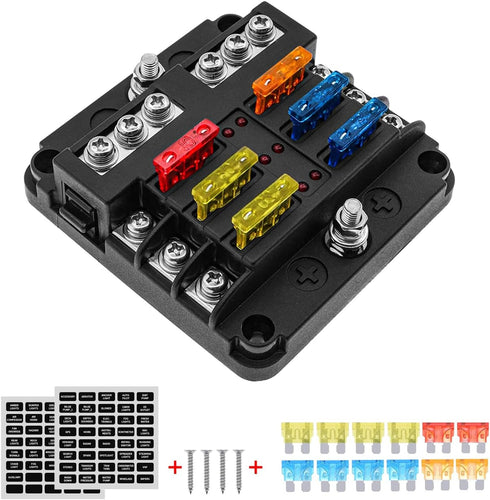Geloo 12V Fuse Block for Boat, 6 Way Marine Fuse Block with LED Indicator, ATC/ATO Waterproof Blade Fuses Box, 6 Circuits Boat Fuse Panel for Mari...