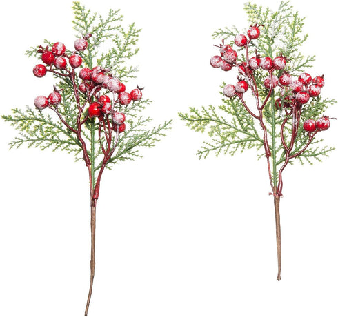 Crafare 20 Pack Artificial Christmas Tree Picks Assorted Red Berry Pine Picks Spray with Pinecones Apples Holly Leaves Winter Holiday Season Déco...