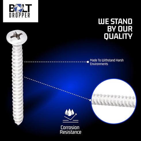Bolt Dropper #8x1.75" Oval Head Phillips Screws - Ideal for Decks, Roofs, Drawers - Type A Point, Plain Finish - Exterior Grade 18-8(304)Stainless...