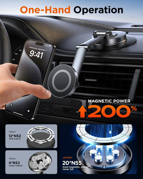 Fits MagSafe Car Mount for Universal Dashboard, Magnetic Phone Holder for Car, 360° Rotatable Zinc Alloy Arm, Super Stable Car Mount for iPhone & ...