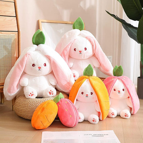MIAODAM Easter Bunny Stuffed Animal, Carrot and Strawberry Bunny Plush Turn Into Rabbit Fruit Doll Carrot Strawberry, Plushies Funny Bunny Toy for...