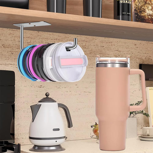 MGahyi Tumbler Lid Organizer, Space Saving Cup Lid Organizer Self-Adhesive or Drilling Tumbler Lid Hook for Kitchen Organizers and Storage(Silver)...