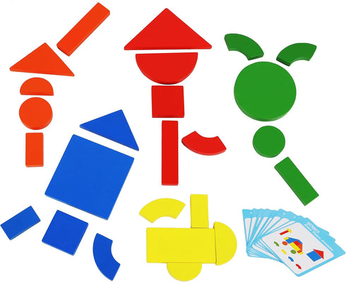 Wooden Magnetic Blocks Toys - Shape Pattern Building Block - large Tangram Puzzles for kids - Geometric Creative Development Toys Montessori Learn...