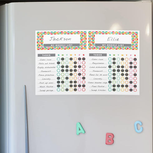 Bright Colorful Sticky Note Chore Chart / 16.25" x 11" Repositionable Fill-in Planner / 52 Repositionable Kids Weekly Task Lists/Made in The USA...