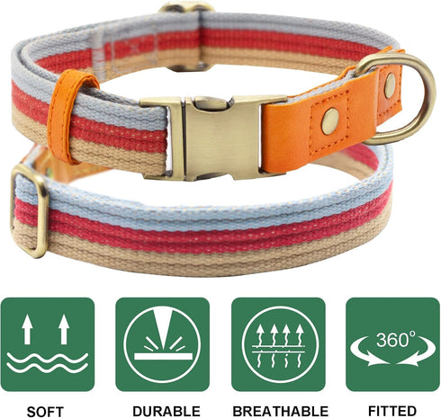 Canvas Nylon Dog Collar Durable and Adjustable Classic Pet Collars with Quick-Release Metal Buckle and D-Ring for Small Medium Large Boy and Girl ...