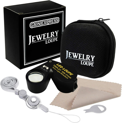 Illuminated Jewelers Loupe Magnifier, Foldable Jewelry Magnifier with 6 LED & UV Lights, Hastings Triplet Loupe 10X for Gems, Jewelry, Coins, Stam...