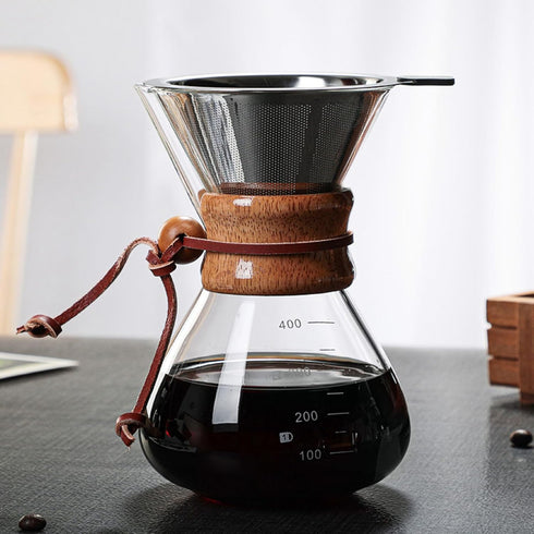 Coffee Brewer,Pour Over Coffee Maker 400ml Double Filter Wooden Sleeve Coffee Brewer Filter Suitable for Home Cafe Parties...