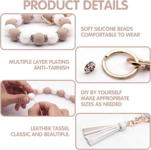 Silicone Beads for Keychain Making Kit,15mm Silicone Rubber Beads Bulk, Silicone Spacer Beads with Tassel for Jewelry Bracelets Making DIY Silicon...