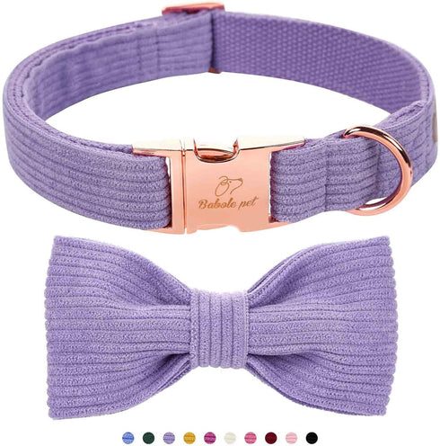 Lavender Dog Collars for Small Dog,Cute Corduroy Dog Collar with Bow Tie Safety Metal Buckle Adjustable Puppy Collars for Small Medium Large Boy&G...