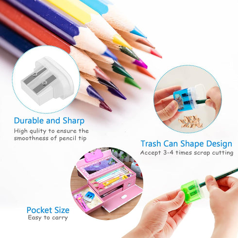 Dual Hole Pencil Sharpener - 24 Pieces Pencil Sharpeners Manual with Lid for School Home Office,Angel Tree Compact Handheld Pencil Sharpener Assor...