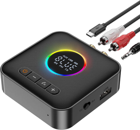 M10 RGB Upgraded Bluetooth 5.4 Audio Receiver Transmitter for TV Home Stereo/Speakers Bluetooth Audio Adapter with Display, USB, RCA, 3.5 mm AUX, ...