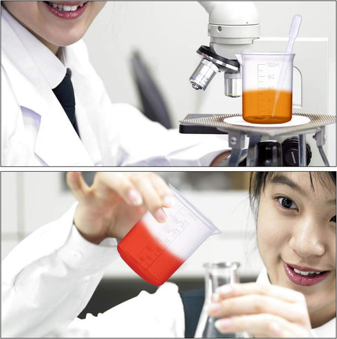 Plastic Beaker Set, 5 Sizes Low Form Measuring Graduated Griffin Polypropylene Beakers in 500 ml, 250 ml, 100 ml, 50 ml, 25 ml for Laboratory, & S...