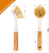 2 Pack Kitchen Dish Brushes with Bamboo Handle, Dish Scrubber Built-in Scraper, Scrub Brush for Pans, Pots, Counter & Kitchen Sink Cleaning, Dishw...