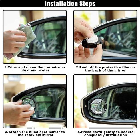 4PCS Car Blind Spot Mirrors, Adjustable HD Glass Auto Side Rear View Mirrors Round Wide View Angle Mirror, Car Rear View Convex Accessories with F...