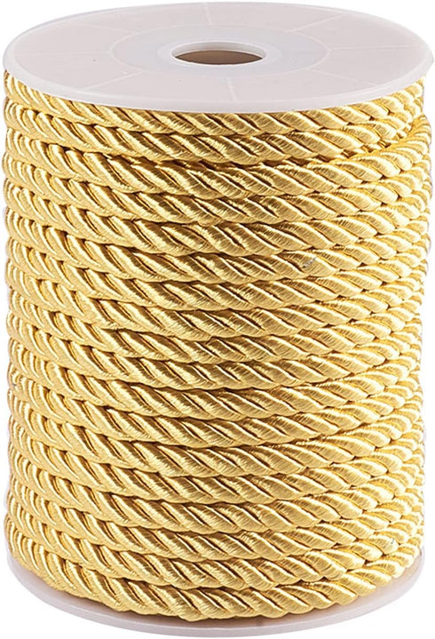PH PandaHall 5mm 18 Yards Twisted Gold Rope Nylon Cord Trim Silk Cord Twisted Silk Ropes Graduation Honor Cord for Crafts Handfasting Home Décor U...