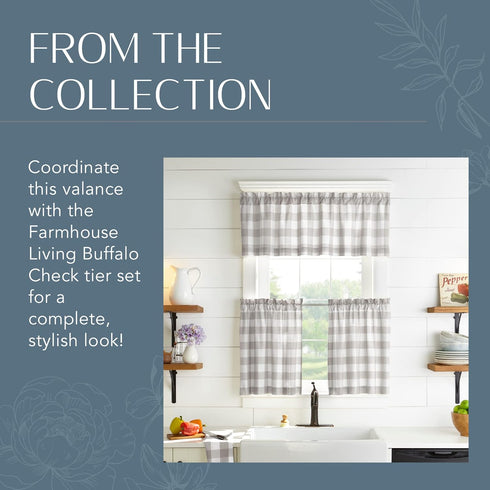 Elrene Home Fashions Farmhouse Living Buffalo-Check Valance, Bathroom or Kitchen Valance for Windows, 60" x 15" (1 Valance), Gray/White...