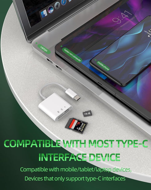 USB C SD TF Card Reader for iPhone 15 3-in-1 Type C Trail Camera Adapter Card Reader Plug and Play Compatible for MacBook Android Samsung, Chargin...