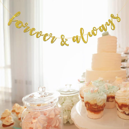 Forever & Always Banner for Bridal Shower,Engaged,Wedding Anniversary Party Decorations(Gold Glitter)...