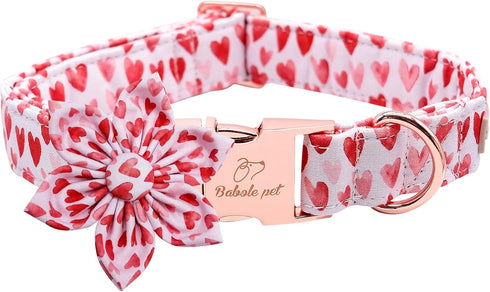 Valentine's Day Dog Collar with Bow Tie,White Red Pink Love Male Dog Collar with Safety Metal Buckle Adjustable Puppy Collars for Small Medium Lar...