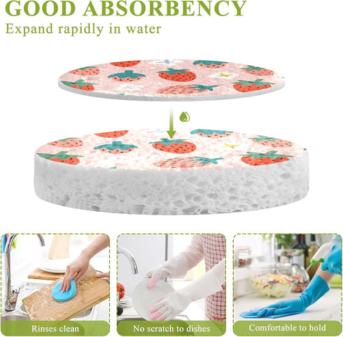 3PCS Scrub Sponges Cute Strawberry Pop-up Dish Sponge for Cleaning Kitchen Bathroom Household Non-Scratch Scrubber...