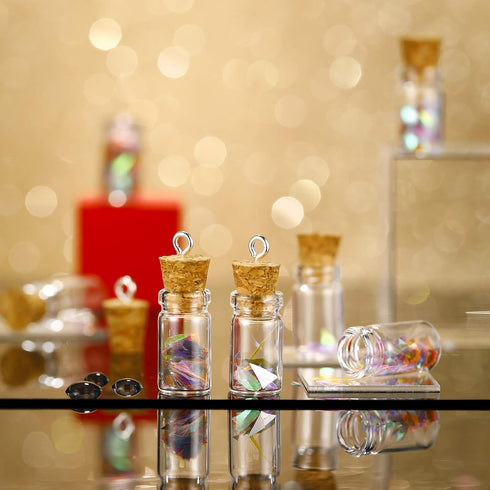 Yungyan 50 Pieces Small Mini Glass Bottles Jars with Cork Stoppers Set, Tiny Cork Glass Bottles with Eye Screws and Small Funnel for Decoration, A...