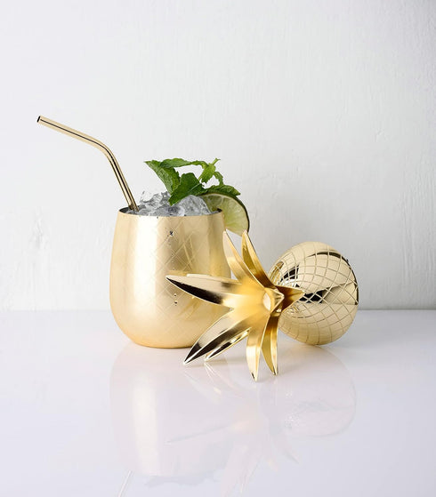 Viski Gold Pineapple Tumbler with Lid for Mai Tais, Tiki Drinks, and Craft Cocktails, Tumbler Cup, Stainless Steel with Gold Plating, 16 Oz Set of...