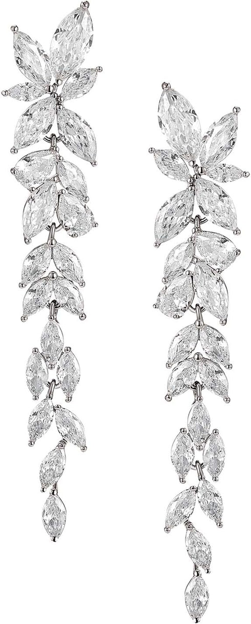 SWEETV Marquise Cubic Zirconia Wedding Earrings for Women Brides, Crystal Chandelier Bridal Drop Earrings for Prom Pageant...