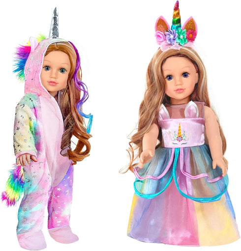 2-Sets 18-inch Doll-Clothes Set - Unicorn Clothes with Hair Clip and Headband - Compatible with All 18 inch Dolls Accessories for Kids -Pink...