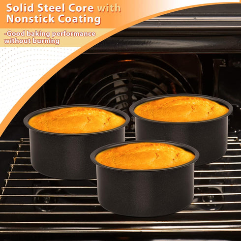 E-far 4 Inch Cake Pan Set of 3, Nonstick Stainless Steel Mini Round Cake Pans Tin, Small Size for Baking Smash Cakes/Cheesecake, Stainless Steel C...