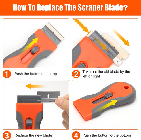 2 PCS Razor Blade Scraper, Glass Scraper Scraping Tool with 20PCS Steel & Plastic Extra Blades for Removing Stickers, Papers, Food Residue, Paint,...